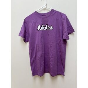 Adidas women's t-shirt purple retro logo Sz L 100% cotton sport workout summer